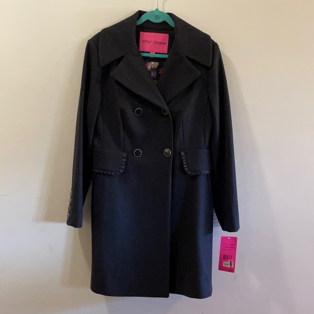 New Betsy Johnson beautifully made wool blend peplum coat